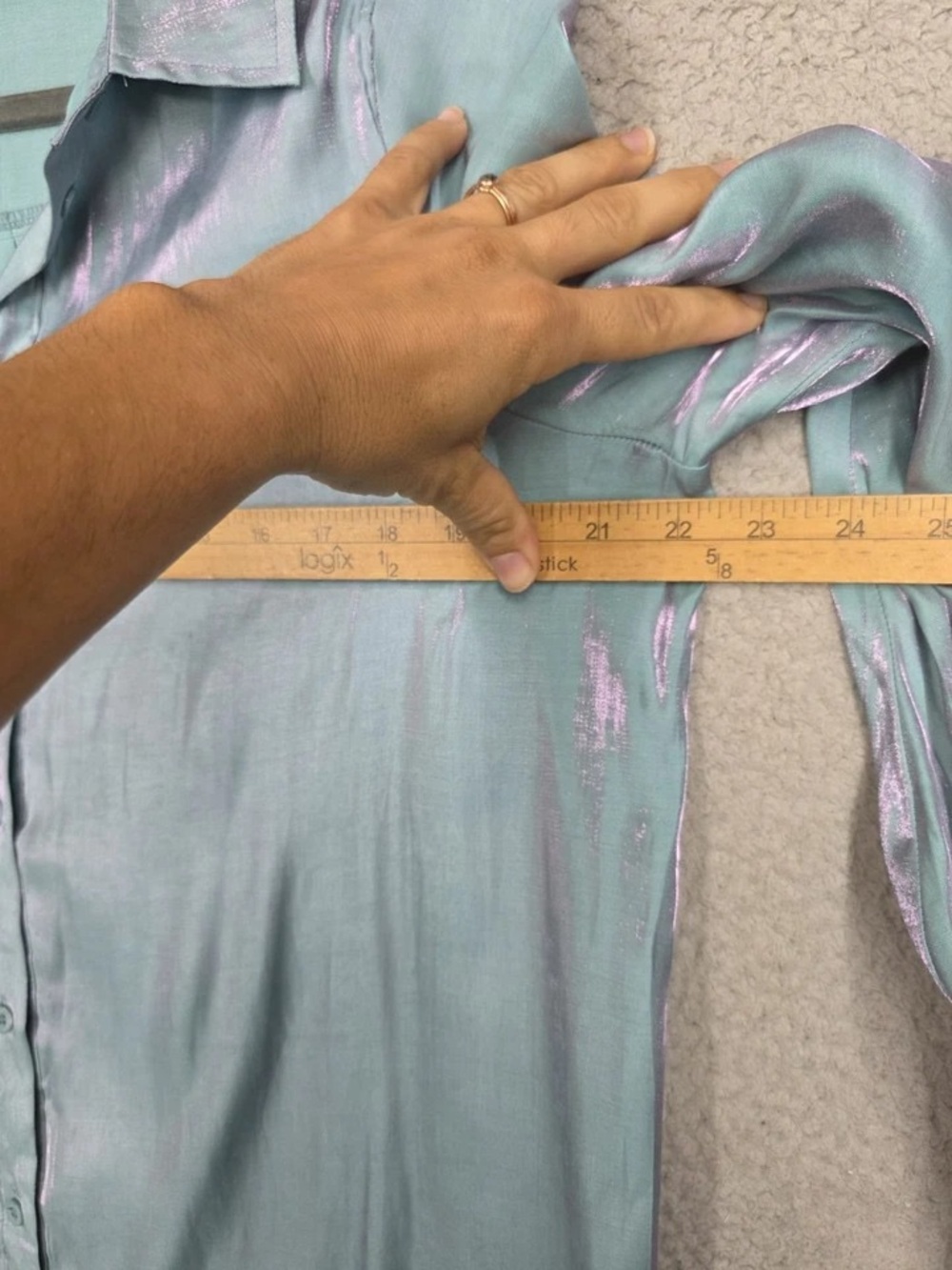 Boohoo Aqua Button-Front Midi Dress with Lavender Sheen - Picture 4 of 8